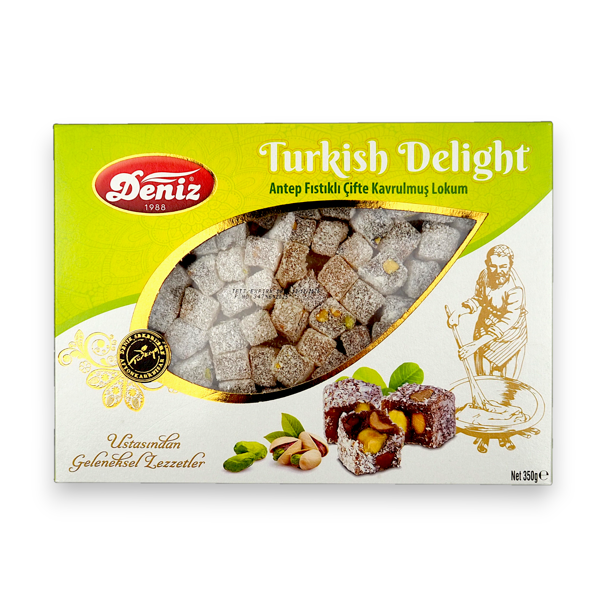 Antep fıstıklı çifte kavrulmuş lokum 350g Deniz Şekerleme kahve yanı geleneksel lokum