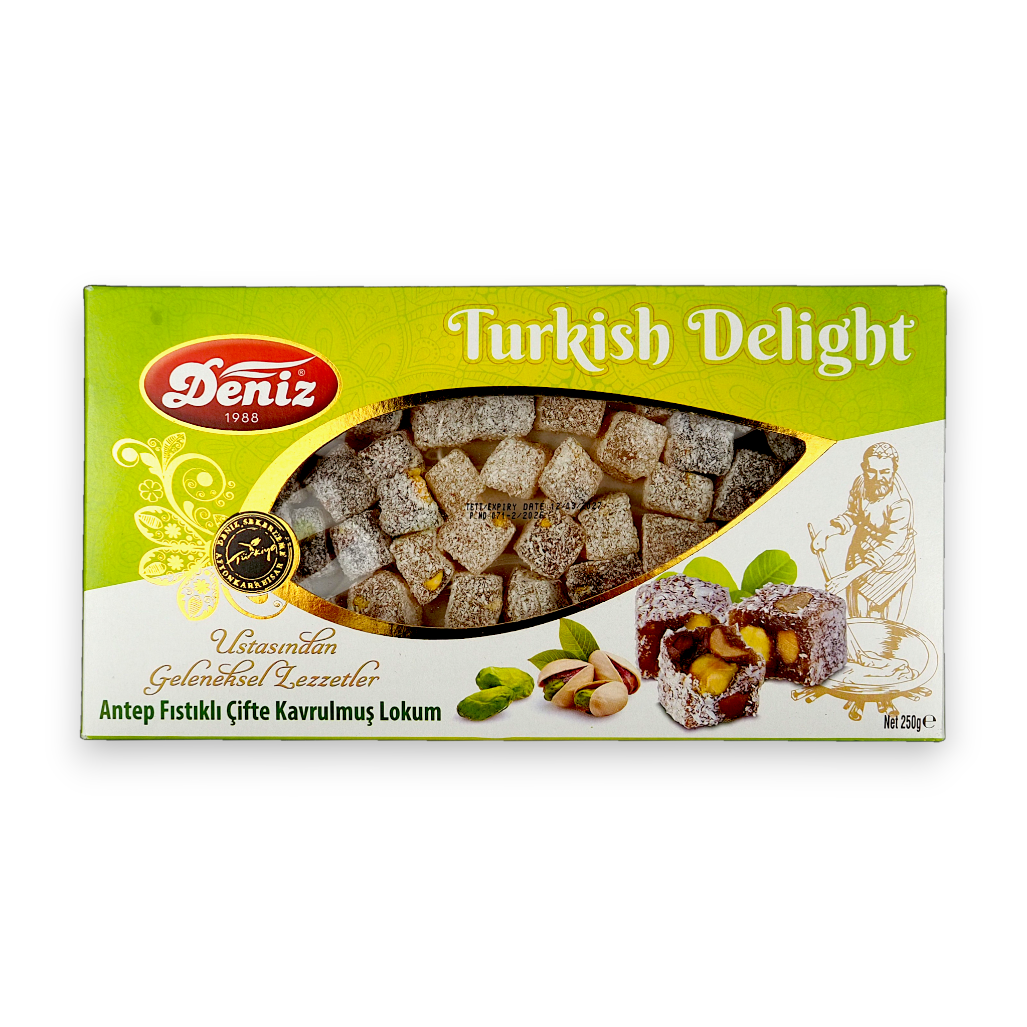 Antep fıstıklı çifte kavrulmuş lokum 250g Deniz Şekerleme geleneksel ikramlık lokum