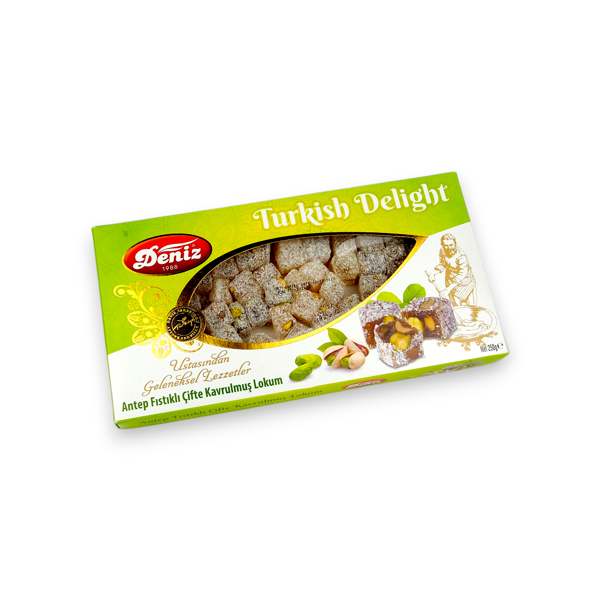 Antep fıstıklı çifte kavrulmuş lokum 250g Deniz Şekerleme geleneksel ikramlık lokum