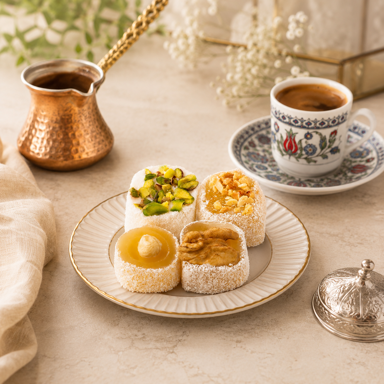 Hediyelik sultan lokum 400g Deniz Şekerleme fındık Antep fıstığı ceviz ve yer fıstıklı Afyon lokumu