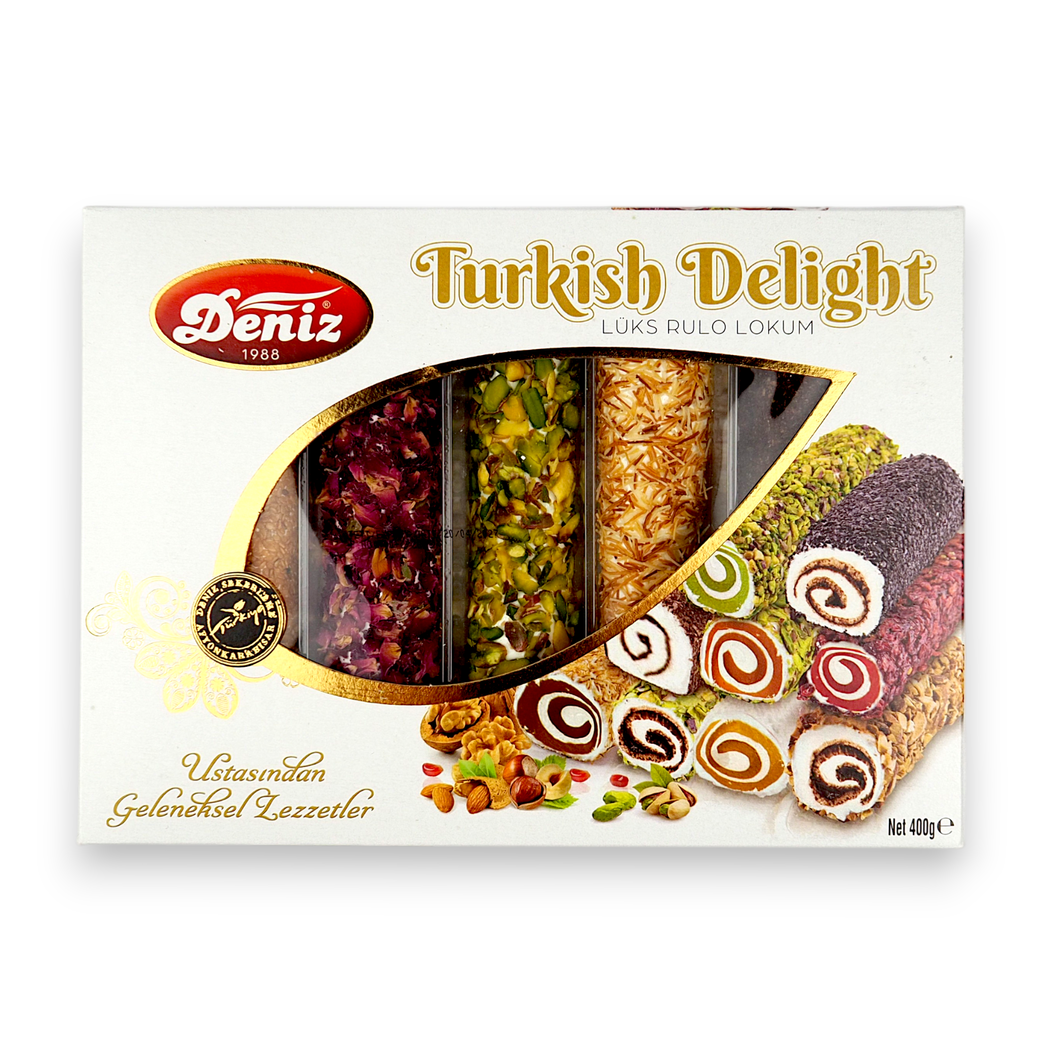 Lüks rulo lokum 400g Deniz Şekerleme Afyon lokumu özel kaplamalı lokum çeşitleri