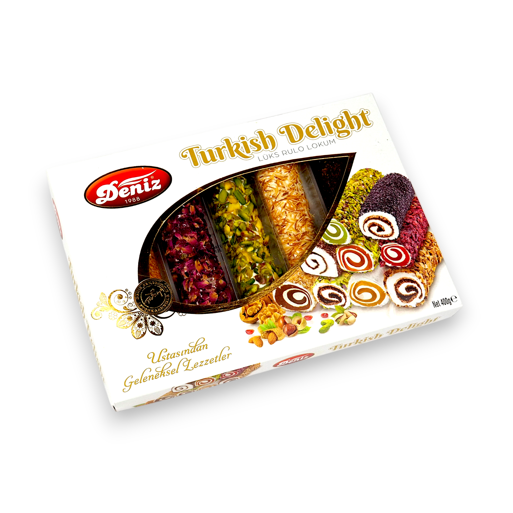 Lüks rulo lokum 400g Deniz Şekerleme Afyon lokumu özel kaplamalı lokum çeşitleri